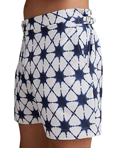 Reiss California Printed Regular Fit Swim Trunks In White/blue