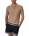 Reiss Callie Striped Cuff Perforated Polo Shirt In Brown