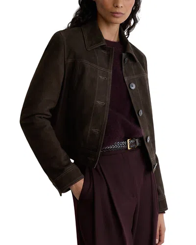 Reiss Callie Suede Trucker Jacket In Brown