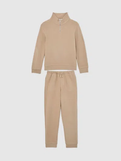 Reiss Kids' Camel 13-14 Yrs Half-zip Sweatshirt And Joggers Set In Brown
