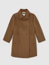 Reiss Camel 13-14 Yrs Wool-blend Double-breasted Coat In Brown