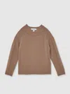Reiss Camel 13-14 Yrs Wool-cashmere Reverse-seam Jumper In Brown