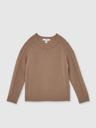 Reiss Camel 13-14 Yrs Wool-cashmere Reverse-seam Jumper In Brown