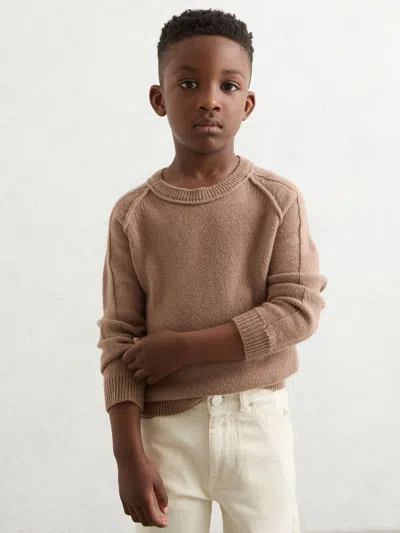 Reiss Kids' Camel 3-9 Yrs Wool-cashmere Reverse-seam Jumper In Brown
