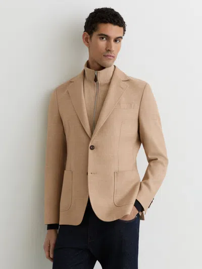 Reiss Camel Astor Wool-blend Gilet-insert Single-breasted Blazer In Brown