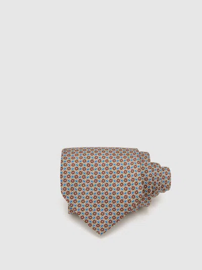 Reiss Camel Brown Cenzo Silk Micro Paisley-print Tie In Pink