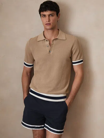 REISS REISS CAMEL BROWN QUINN REISS | CHÉ COTTON KNIT POLO SHIRT