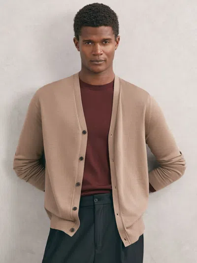 Reiss Camel Brown Merino Wool Button-through Cardigan In Neutral