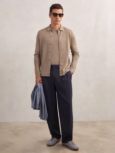 Reiss Camel Brown Merino Wool Button-through Cardigan