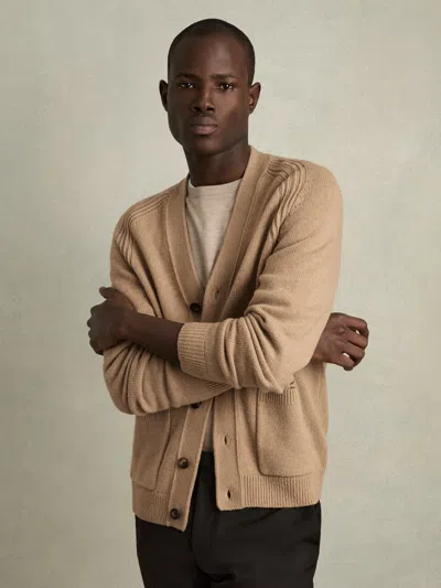 Reiss Camel Brown Wool-blend Ridge-seam Cardigan In Nude