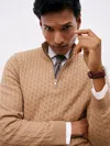 Reiss Camel Brown Atelier 100% Cashmere Cable Zip Jumper In Brown