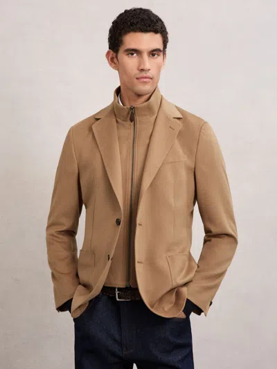 Reiss Camel Brown Single-breasted Blazer With Gilet Insert Tailored-fit