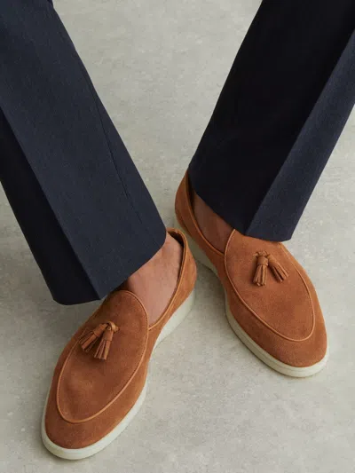 Reiss Camel Brown Suede Tassel Loafers