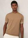 Reiss Camel Brown Textured Crew-neck Tipped T-shirt