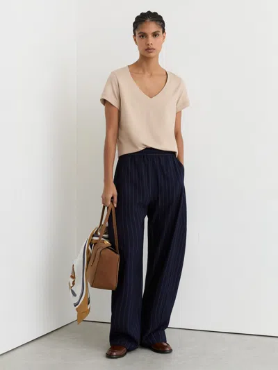 Reiss Camel Brushed-cotton V-neck T-shirt In Brown