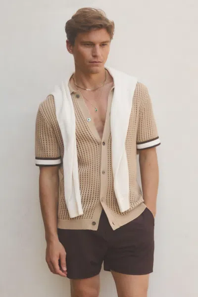 Reiss Camel | Ché Open-stitch Cuban Collar Shirt
