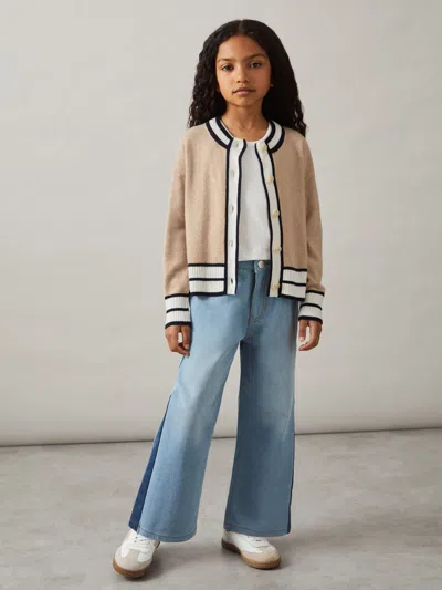 Reiss Camel Claire 4-9 Yrs Merino-blend Varsity Cardigan With Cashmere
