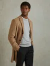 Reiss Camel Clark Wool Blend Single Breasted Epsom Overcoat In Brown