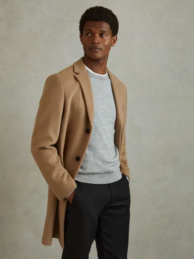 REISS REISS CAMEL CLARK WOOL BLEND SINGLE BREASTED EPSOM OVERCOAT