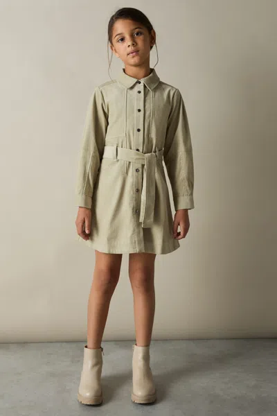 Reiss Camel Corduroy Belted Long-sleeve Dress