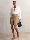 Reiss Camel Cotton-blend Belted Shorts With Linen In Brown