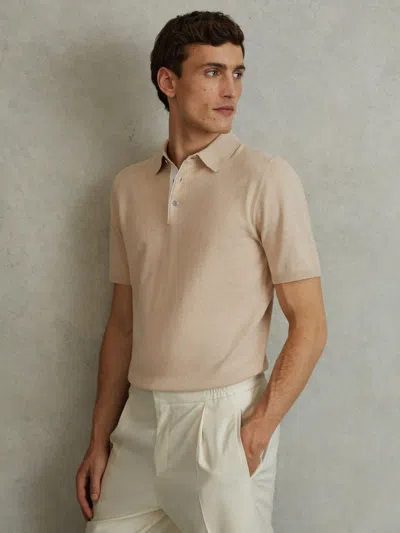 Reiss Camel Cotton Blend Contrast Polo Shirt In Brown