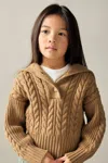 Reiss Camel Cotton-blend Open-collar Cable-knit Jumper With Wool In Camel