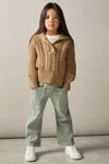 Reiss Camel Cotton-blend Open-collar Cable-knit Jumper With Wool In Camel