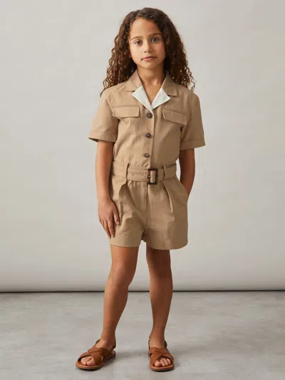REISS CAMEL COTTON-LYOCELL UTILITY PLAYSUIT