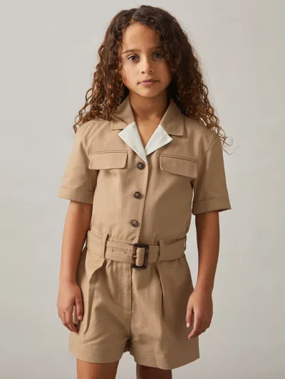 REISS CAMEL COTTON-LYOCELL UTILITY PLAYSUIT