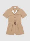 Reiss Camel Cotton-lyocell Utility Playsuit In Neutral