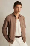 Reiss Camel Cotton-twill Cutaway-collar Overshirt In Brown