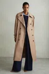 Reiss Camel Double Breasted Belted Trench Coat In Camel