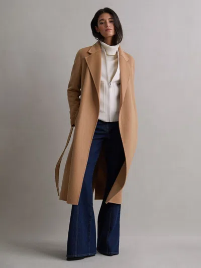 Reiss Camel Emile Wool Blend Belted Blindseam Coat