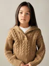 Reiss Camel 4-9 Yrs Cotton-blend Open-collar Cable-knit Jumper With Wool