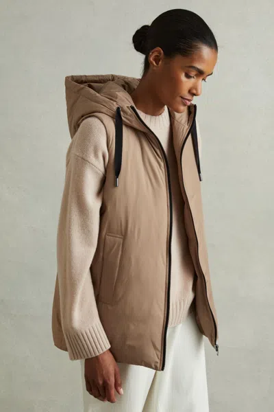 Reiss Camel Farley Padded Hooded Gilet