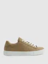 Reiss Camel Finley Nubuck Nubuck Leather Low Top Trainers In Brown