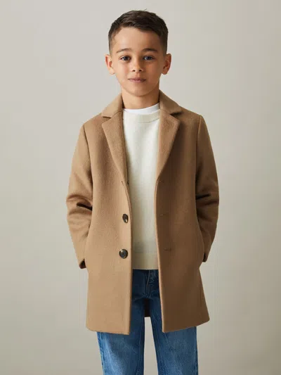 Reiss Camel Gable 9-13 Yrs Single Breasted Overcoat