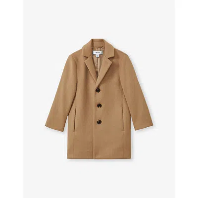 REISS CAMEL GABLE NOTCHED-LAPELS WOOL BLEND COAT