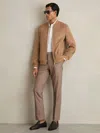 Reiss Camel Harlan Brushed Wool-blend Bomber Jacket In Brown