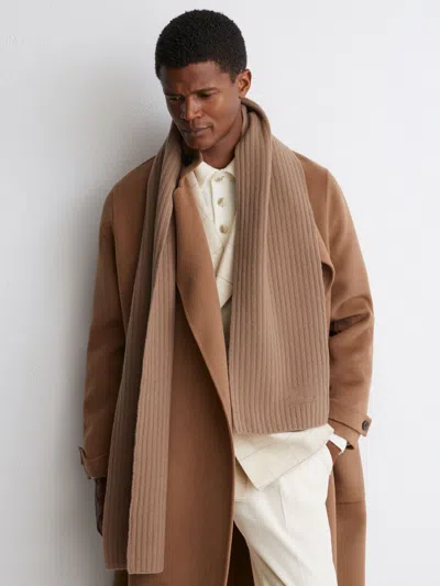 Reiss Camel Hollis Merino Wool Wide-rib Knitted Scarf