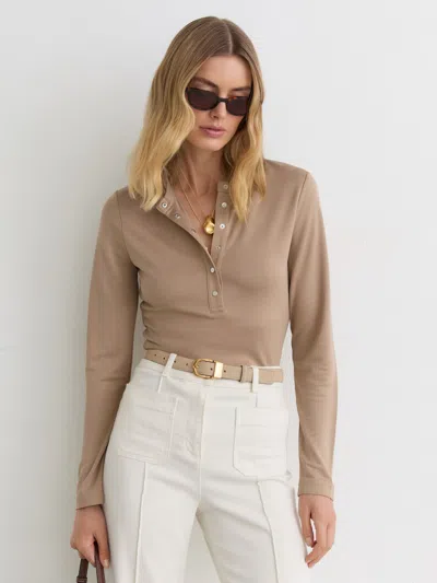 Reiss Camel Jersey Long-sleeve Henley Top In Brown