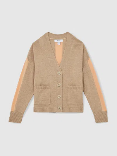 Reiss Camel Juni 13-14 Yrs Wool-blend Tipped Cardigan
