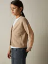 Reiss Camel 4-9 Yrs Wool-blend Stripe-detail Cardigan With Cashmere