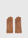 Reiss Camel Leather Hardware-embellished Gloves