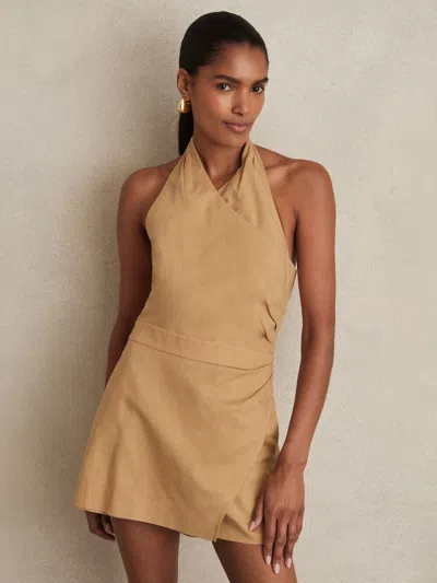 Reiss Camel Lyocell Cotton Halter Skort Playsuit In Brown