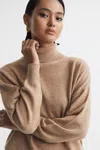 Reiss Camel Mabel Fitted Cashmere Roll Neck Top In Camel