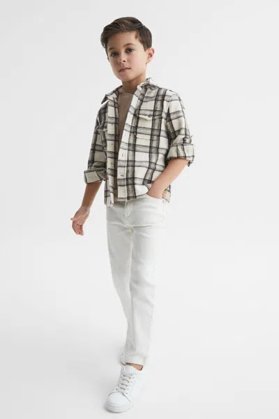 Reiss Camel Mason 9-12 Yrs Long Sleeve Brushed Check Overshirt In Multi