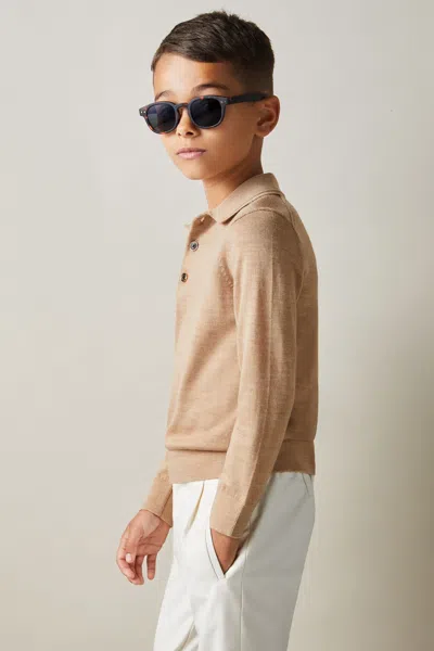 Reiss Camel Melange 9-14 Yrs Merino Wool Polo Shirt
