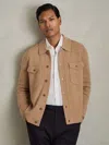 Reiss Camel Melange Flinch Wool Button Through Knitted Jacket In Brown